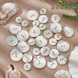 3 Style Natural Akoya Shell Buttons, 2-hole, Flat Round, Seashell Color, 15~25.5x1.4~2.5mm, 100pcs/box