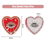 Handmade Polyester Cloth Patches, Sew on Patches, Plastic Imitation Pearl & Glass Beaded Heart with Weeping Eye, Red, 85x84x10mm