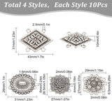 40Pcs 4 Style Tibetan Style Alloy Multi Strand Links, Flower & Rhombus & Oval, Antique Silver, 26.5~43x27~31x4~6.5mm, Hole: 1.6~2mm, 10 pcs/style