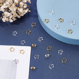 60Pcs 2 Colors Rack Plating Eco-friendly Brass Bead Frames, Lead Free & Cadmium Free, Long-Lasting Plated, Textured, Hollow Flower, Golden & Silver, 8x8x2mm, Hole: 0.5mm, 30pcs/color