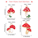 24Pcs 4 Styles Alloy Enamel Pendants, Cadmium Free & Lead Free, Mushroom, Light Gold, Red, 6pcs/style