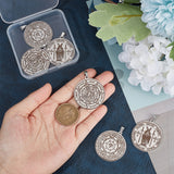 6Pcs 3 Style 304 Stainless Steel Pendants, Flat Round with The Seven Archangels Charm, Stainless Steel Color, 38x35x1.5mm, Hole: 7.5x4mm, 2pcs/style