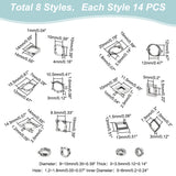 112Pcs 8 Style Tibetan Style Alloy Bead Frame, Square & Oval & Cat & Rectangle, Antique Silver, 9~20x9~15x2.5~4mm, Hole: 1~1.8mm, 14pcs/style