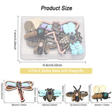 4Pcs 4 Style Cloth Sew on Patches, Beaded Appliques, Badges, with Plastic Beads & Sequins, for Clothes, Dress, Hat, Jeans, DIY Decorations, Dragonfly/Bees Pattern, Mixed Patterns, 33~64x42~80x5.5~9mm, 1pc/style