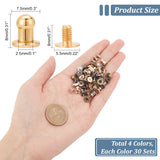 120 Sets 4 Colors Alloy Nipple Rivets, Round Head Knob Screwback Rivet, Button Stud Rivet, with Iron Screws, for Clothes Bag Shoes Box Wristband Closure Leather Craft, Mixed Color, 6.5~8x5.5~7.5mm, 30 sets/color