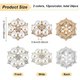 24Pcs 2 Colors Alloy Rhinestone Cabochons, with with ABS Plastic Imitation Pearl, Flower, Golden & Silver, 27.5x9mm, 12pcs/color