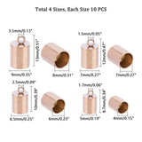 304 Stainless Steel Cord Ends, End Caps, Column, Rose Gold, 8~11x4~7mm, Hole: 2~3mm, Inner Diameter: 3~6mm, 24pcs/box