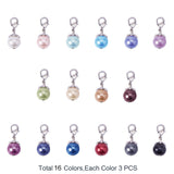 48Pcs 16 Colors Round Glass Pearl Pendant, with Brass Lobster Claw Clasp & Alloy Beads, Mixed Color, 26mm, Hole: 3.5mm, 3pcs/color