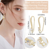 40Pcs Brass Earring Hooks, with Crystal Rhinestone & Horizontal Loops, Nickel Free, Real 14K Gold Plated, 19x8x3mm, Hole: 1.5mm, 19 Gauge, Pin: 0.9mm