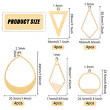 20Pcs 5 Style Brass Pendants, Rhombus & Teardop & Triangle, Golden, 22.5~49x16~35.5x0.8~1mm, Hole: 0.8~1.6mm, 4pcs/style