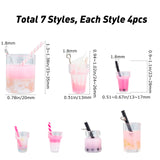 28Pcs 7 Style Resin Pendants, Imitation Juice Glass Pendants, Plastic Pendants, Pink, 4pcs/style