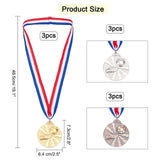 9Pcs 9 Colors Zinc Alloy Medal, with Cotton Belt, Flat Round with Football Pattern, Mixed Color, 48.5cm, 3pcs/color
