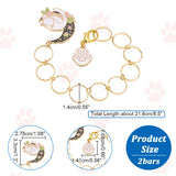 Alloy Enamel Paw Print & Moon with Cat Charm Knitting Row Counter Chains, with Brass Ring, Golden, 21.6cm