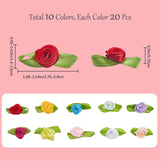 200Pcs 10 Colors Polyester Rose Ornaments, for DIY Hair Accessories, Clothing Decoration, Costume, Mixed Color, 27.5~29x14~16x7.5mm, 20pcs/color