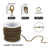 DIY Satellite Chains Jewelry Making Kits, Including 10m Brass Chains, Zinc Alloy Lobster Claw Clasps, Iron Jump Rings & Snap on Bails, Antique Bronze, Chains Links: 2x1.5x0.3mm