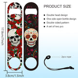 2Pcs 2 Styles 201 Stainless Steel Bottle Opener, with PU Leather Cord, Rectangle, Skull, 178x38x2mm, 1pc/style