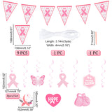 Paper Banners & Breast Cancer Awareness Ribbon Pendant Decoration, with Silk Cord & Plastic Blunt Needle, for Party, Hot Pink, 2 sets/box