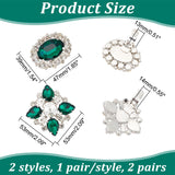 2 Pairs 2 Style Detachable Rhinestone Shoe Decoration, with Alloy Buckle Clip, Green, 39~53x47~53x13~14mm, 1 pairs/style