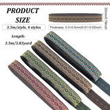 14M 4 Colors Ethnic Style Polyester Ribbon, Jacquard Ribbon, Tyrolean Ribbon, Mixed Color, Flat, Rhombus Pattern, 3/4 inch(20mm), 3.5m/color