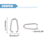 200Pcs 201 Stainless Steel Linking Ring, Quick Link Connectors, Oval, Stainless Steel Color, 18x8x1.5mm, Inner Diameter: 15x4.5mm