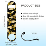 201 Stainless Steel Bottle Opener, with PU Leather Cord, Rectangle, Bees, 178x38x2mm