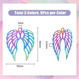 18Pcs 3 Colors 201 Stainless Steel Pendants, Etched Metal Embellishments, Wing, Mixed Color, 40x33x0.3mm, Hole: 3mm, 6pcs/color