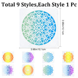 9Pcs 9 Styles Mandala Flower PET Hollow Out Drawing Painting Stencils, for DIY Scrapbook, Photo Album, Square, White, 101x101x0.3mm, 1pc/style