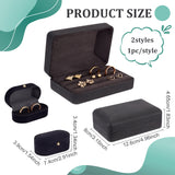 2Pcs 2 Styles Rectangle & Oval PU Leather Finger Ring Display Boxes, Jewelry Organizer Case with Velvet Inside for Rings Storage, Black, 7.4~12.6x3.9~8x3.4~4.65cm, 1pc/style