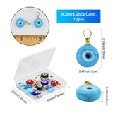 12Pcs 6 Colors Handmade Lampwork Evil Eye Pendants, with Real 18K Gold Plated Brass Findings, Cadmium Free & Lead Free, Mixed Color, 15x12x5mm, Hole: 4.5x3.5mm, 2pcs/color