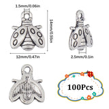 100Pcs Tibetan Style Alloy Charms, Ladybug, Antique Silver, 14x12x2.5mm, Hole: 1.5mm