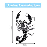 4Pcs 2 Colors PET Self Adhesive Car Stickers, Waterproof Scorpion Decals for Vehicle Decoration, Mixed Color, 305x183x0.2mm, 2pcs/color