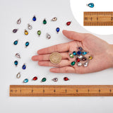 Alloy Glass Charms, Faceted, Teardrop, Platinum, Mixed Color, 14.5x9x5mm, Hole: 1.5mm, 12 colors, 4pcs/color, 48pcs/box