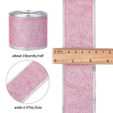 Sparkle Wired Edge Polyester Ribbon, Glitter Flat Ribbon, for Gift Wrapping, Party Decoration, Pearl Pink, 2 inch(50mm), about 10.00 Yards(9.14m)/Roll