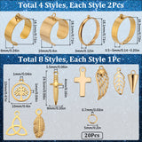 DIY Charm Finger Ring Making Kit, Including 304 Stainless Steel Loop Ring Bases & Jump Rings & Pendants, Sword & Cross & Cone & Tree & Trinity Knot, Golden, 36Pcs/box