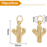 10Pcs Brass Pendants, with Jump Rings, Long-Lasting Plated, Cactus, Real 18K Gold Plated, 15x10x3mm, Hole: 3mm