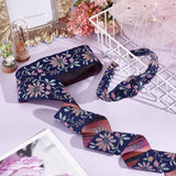 10 Yards Ethnic Style Embroidery Polyester Ribbons, Floral & Leaf Pattern, Steel Blue, 2 inch(50mm)