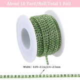 1 Roll Electrophoresis Iron Rhinestone Strass Chains, Rhinestone Cup Chains, with Spool, Peridot, SS8.5, 2.4~2.5mm, about 10 Yards/roll