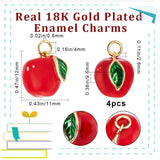 4Pcs Brass Enamel Charms, with Jump Ring, Long-Lasting Plated, Real 18K Gold Plated, Apple, Red, 12x11x9.6mm, Hole: 2.8mm