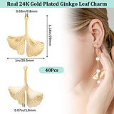 40Pcs 201 Stainless Steel Pendants, Ginkgo Leaf, Real 24K Gold Plated, 29x25.5x1.9mm, Hole: 0.8mm