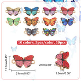 50Pcs 10 Colors Alloy Enamel Connector Charms, Light Gold, Butterfly, Mixed Color, 11.5x21x2mm, Hole: 1.6mm, 5pcs/color