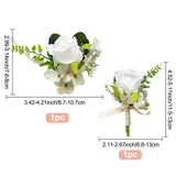 2Pcs 2 Style Silk Cloth Imitation Rose Corsage Boutonniere, with Silk Imitation Rose Wrist Corsages, for Wedding, Party Decorations, White, 115~765x10~130mm, 1pc/style