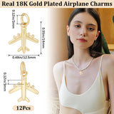 12Pcs Rack Plating Brass Charms, with Jump Ring, Long-Lasting Plated, Cadmium Free & Lead Free, Airplane, Real 18K Gold Plated, 14x12.5x3mm, Hole: 3mm