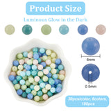 180Pcs 6 Colors Round Glass Beads Strand, Luminous Glow in the Dark, Mixed Color, 6mm, Hole: 0.5mm, 30Pcs/color