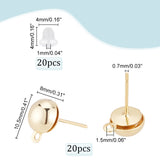 20Pcs Brass Stud Earring Findings, with Horizontal Loops and 20Pcs Plastic Ear Nuts, Half Round, Real 18K Gold Plated, 10.5x8mm, Hole: 1.5mm, Pin: 0.7mm