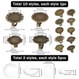 DIY Blank Dome Finger Rings Making Kit, Including Bowknot & Flower & Oval Adjustable Alloy Ring Settings, Glass Cabochons, Antique Bronze, 20Pcs/bag