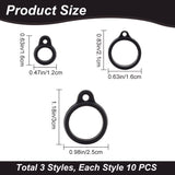 30Pcs 3 Style Silicone Pendant, for Electronic Stylus & Lighter Making, Ring, Black, 16~29x12~24.5x6~7mm, Hole: 2.5~3mm, Inner diameter: 8~20.5mm, 10pcs/style