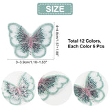 72Pcs 12 Colors Lace Embroidery Costume Accessories, Applique Patch, Sewing Craft Decoration, Butterfly, Mixed Color, 4~4.8x3~3.9cm, 6pcs/color