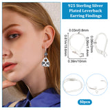 50Pcs Brass Leverback Earring Findings, with Horizontal Loop, 925 Sterling Silver Plated, 15.6x10x2mm, Hole: 1.4mm, Pin: 0.8mm