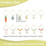 Easter Theme Alloy Enamel Wine Glass Charms, with Acrylic Beads and Brass Findings, Mixed Shape, Mixed Color, 47~65mm, 12pcs/set