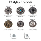 22 Sets Alloy Craft Solid Screw Rivet, with Imitation Turquoise or Iron, DIY Leather Craft Nail, Flat Round, Mixed Color, 30x9.5mm, Hole: 2.5mm, Screw: 5x3mm and 7x3.5mm